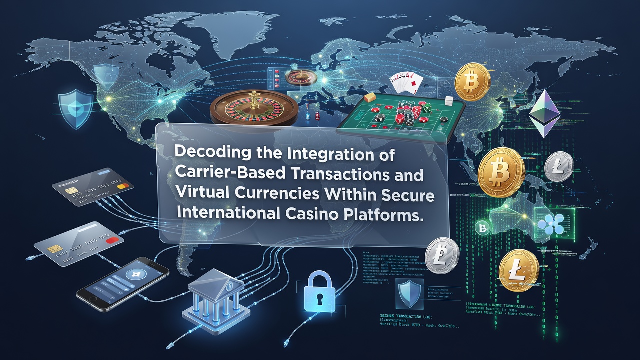 Secure international casino platform interface showing carrier billing and cryptocurrency transaction options side by side