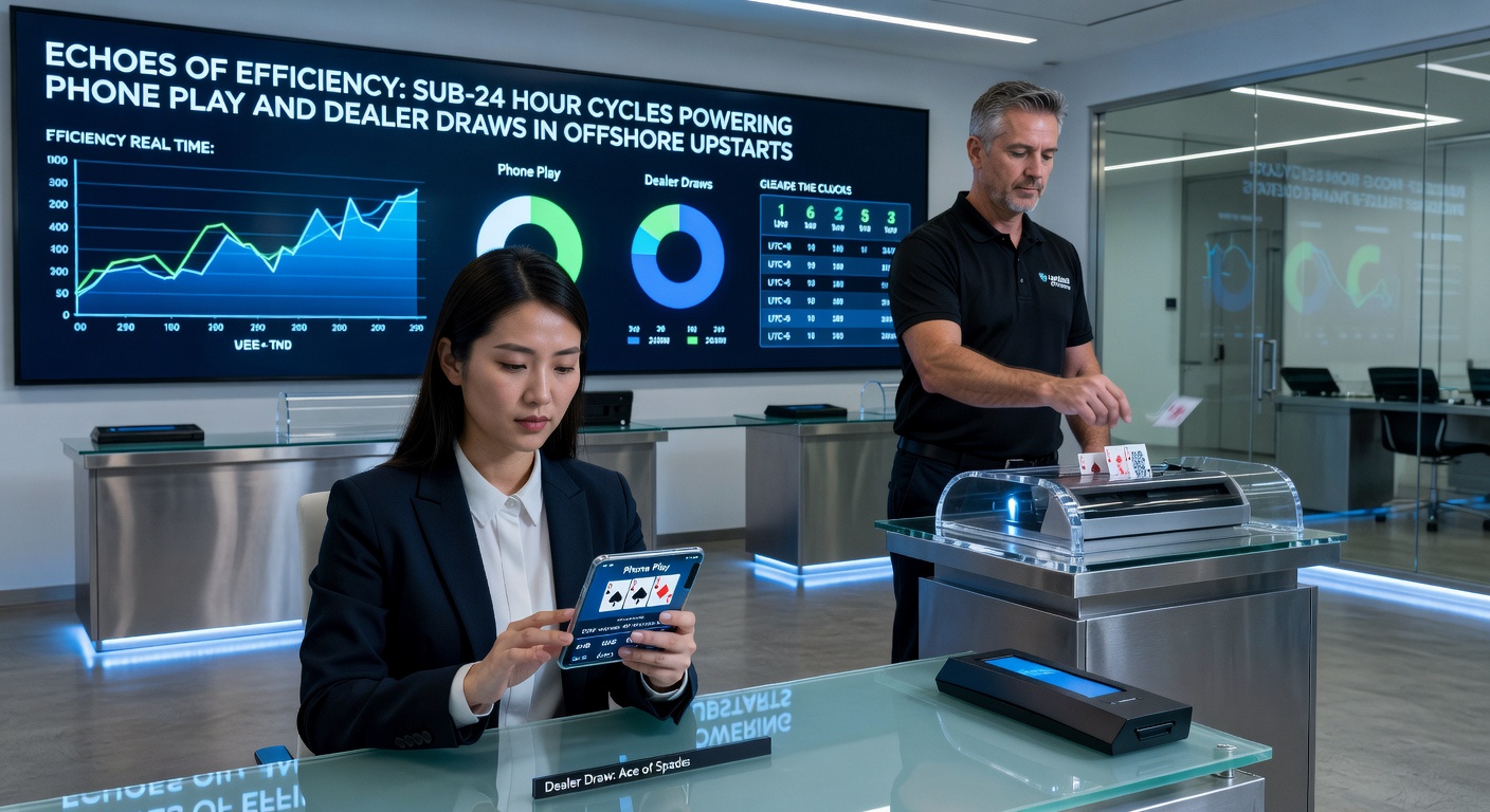Live dealer table in action on a smartphone, with overlaid graphics displaying sub-24 hour payout timers and phone deposit confirmations