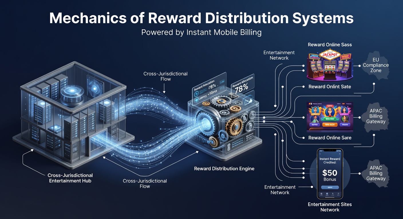 Diagram showing mobile billing integration with reward systems in entertainment platforms across borders