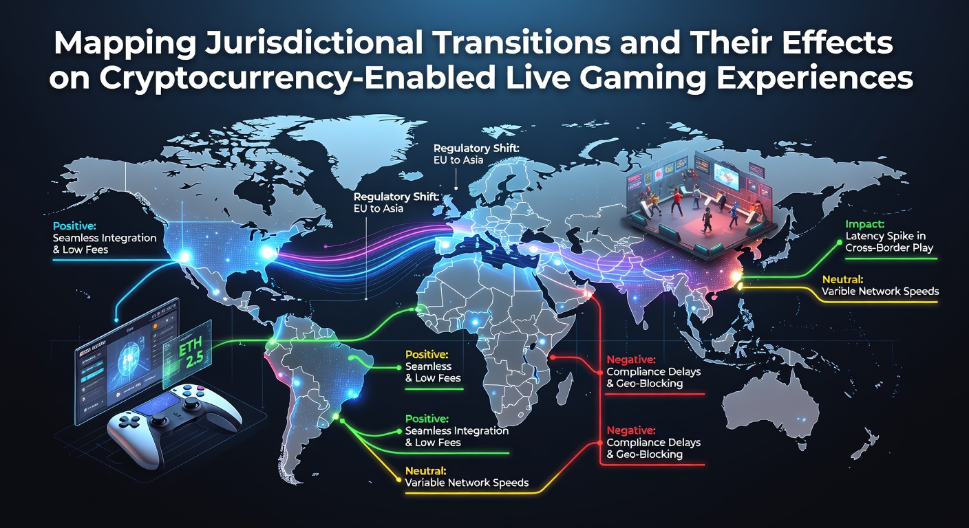 Jurisdictional map overlay showing cryptocurrency live gaming pathways across regions