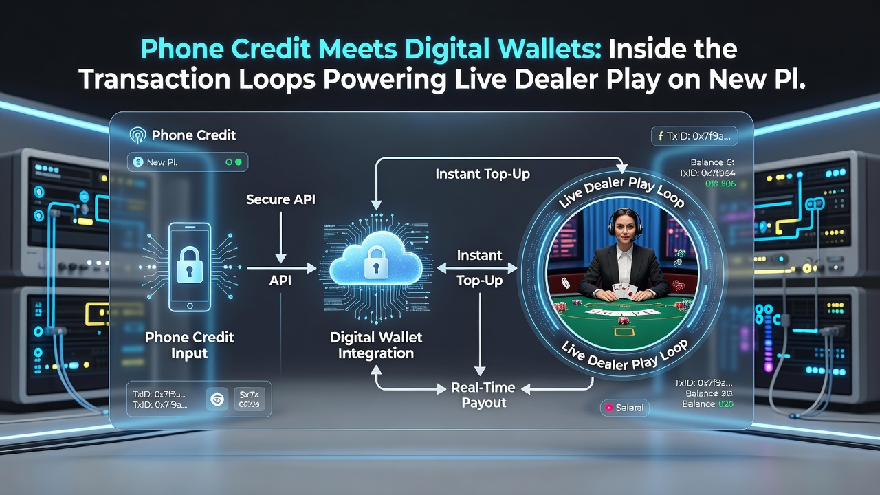 Diagram showing transaction flow from phone credit to digital wallet and live dealer table