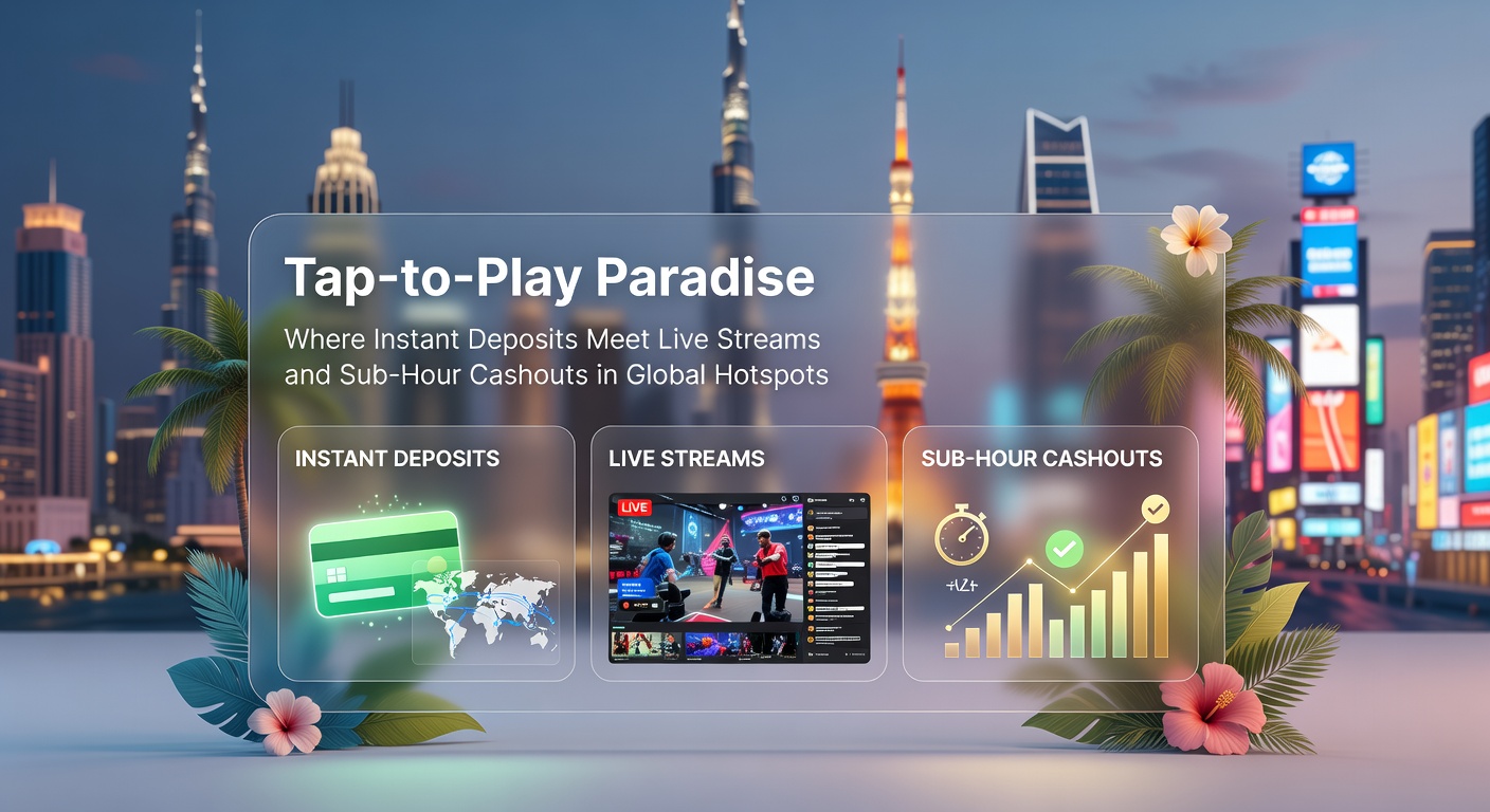 Vibrant digital interface showing a mobile phone tapping to deposit into a live dealer game stream with instant confirmation and cashout timer ticking under an hour