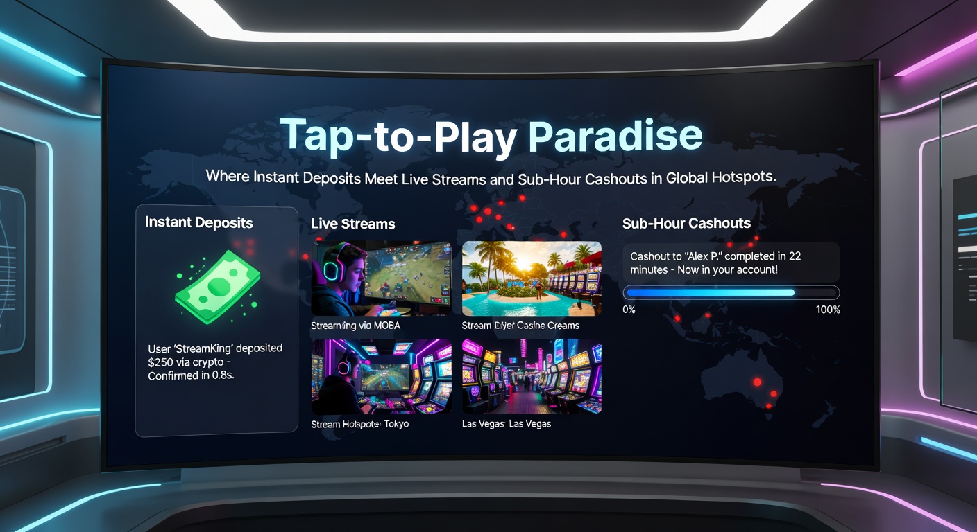 Close-up of a live dealer at a high-tech table with crypto cashout icons flashing sub-hour timers and global hotspot flags in the background